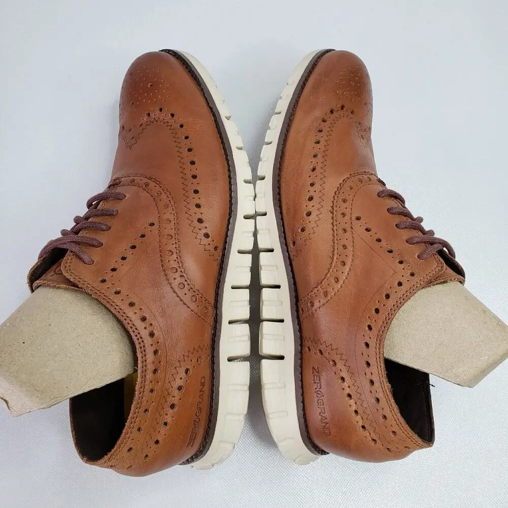 Cole Haan Mens Size 8 ZERØGRAND Brown Remastered Wingtip Oxford Shoes